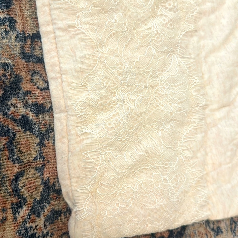 Anthropologie Cream Quilted lace Pillow Bedding, very light hint of pink